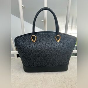 Indenya INDEN-YA Handbag Floral Deerskin Black Japanese Top Handle Made In Japan